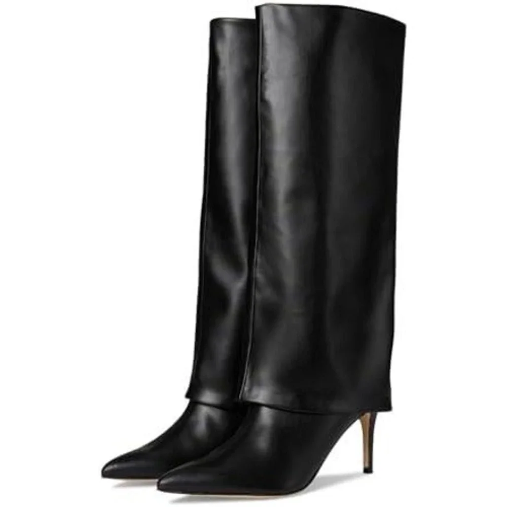 Calvin Klein Womens Vamsy 75MM Point Toe Gaiter Knee High Boots Black Size 7